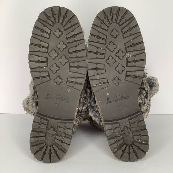 Sam Edelman Faux Fur Gray Leather Lace Up Women’s Ankle Boots Size 7.5M - Picture 8 of 10